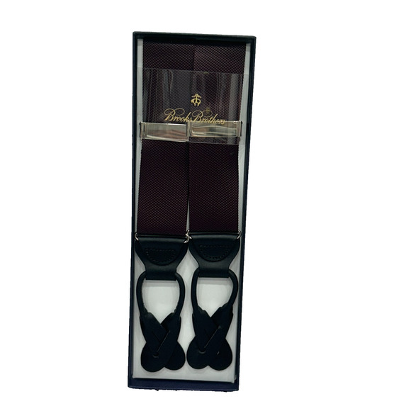 NEW Brooks Brothers Men's Burgundy Button-End Braces Suspenders Leather Trim OS - Picture 1 of 6